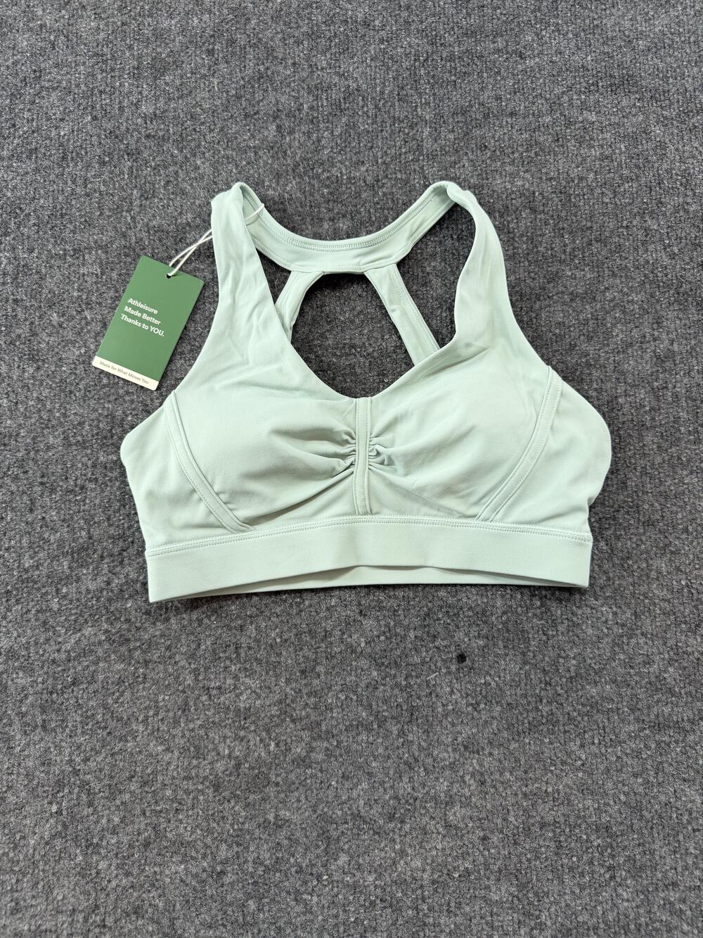 Halara Sports Bra Womens XS Green Racerback Ruched Front Medium Support Yoga Gym